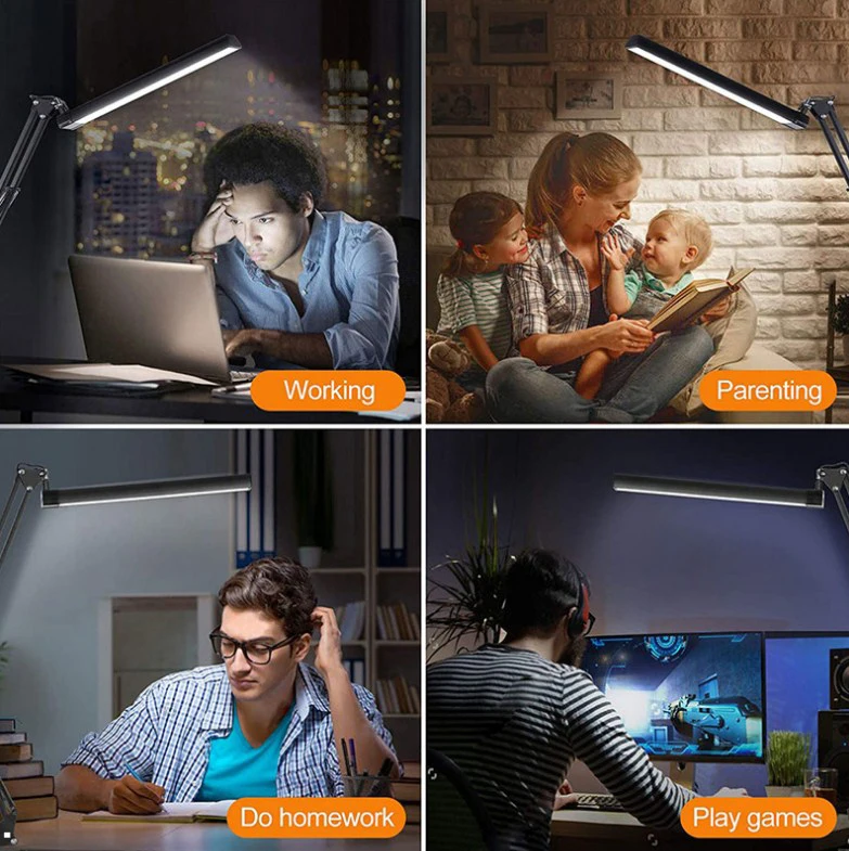 Swing Arm LED Desk Lamp Adjustable Eye-Caring Desk Light with Clamp 3 Color Modes,10 Brightness Levels Desk Lamp for Home,Office