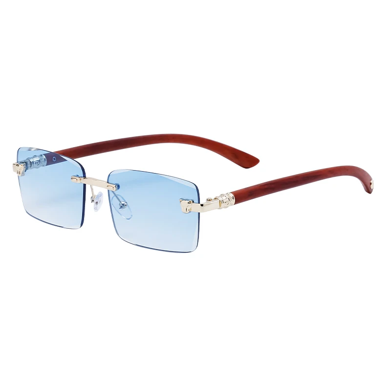 Fashion Leapord Rimless Sunglasses With Carved Oblong Lenses And Rods Legs Men Sun Glasses Wholesale