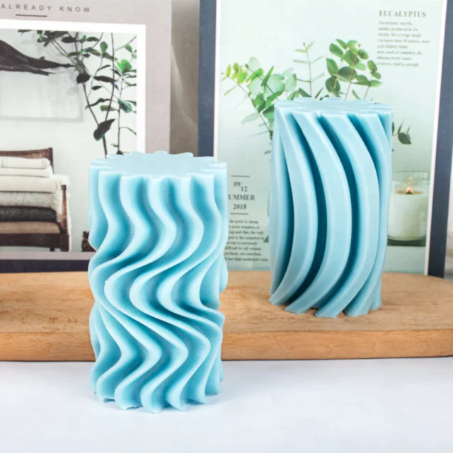 DLW122 Wholesale 3 style Twisted Stripe Swirl Aromatherapy Candle Molds Geometric Cylindrical water Ripple Silicone Mold