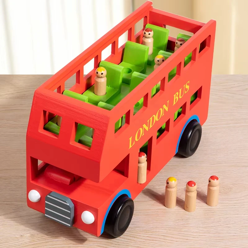 Wholesale Customized Wooden Assembly  Bus Model Educational Wooden London Double Bus Toy For Kids