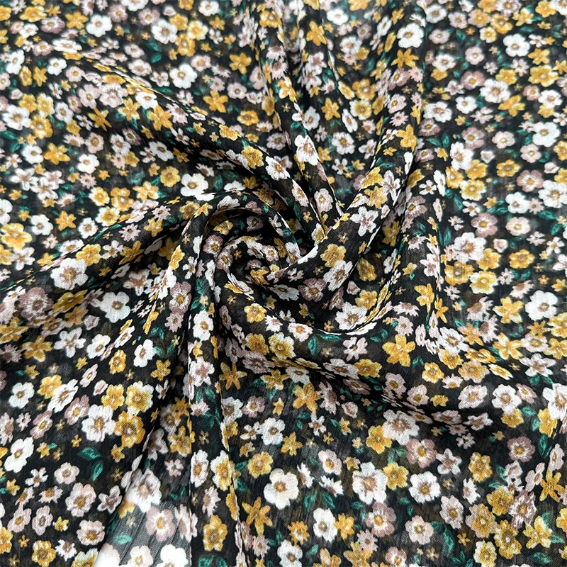 Wedtex Fabric Factory Custom Oil Painting Style Small Floral Print Chiffon Polyester Fabric for Camisole Dress