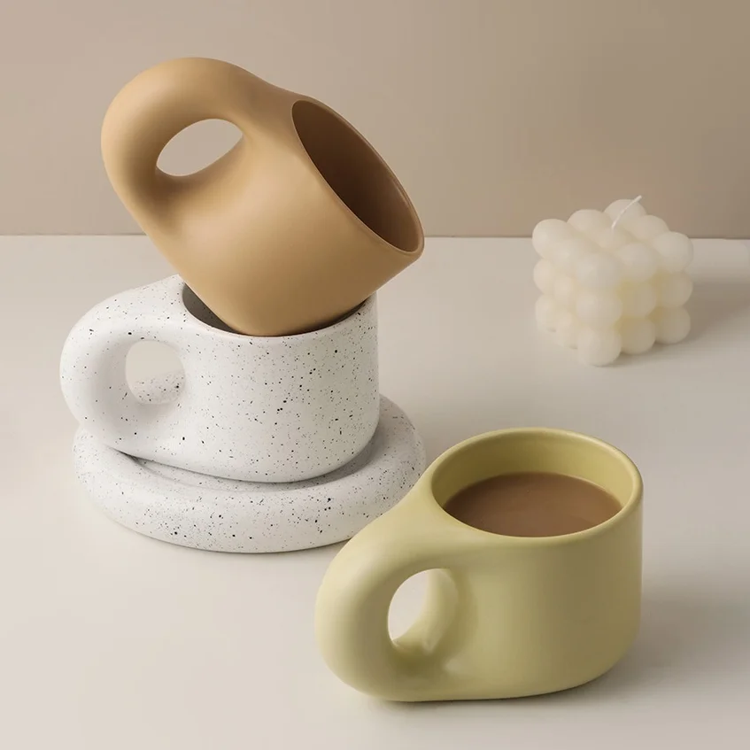 sublimation wholesale custom logo unique creative matte multi-colored nordic christmas tea coffee ceramic mugs with saucer plate
