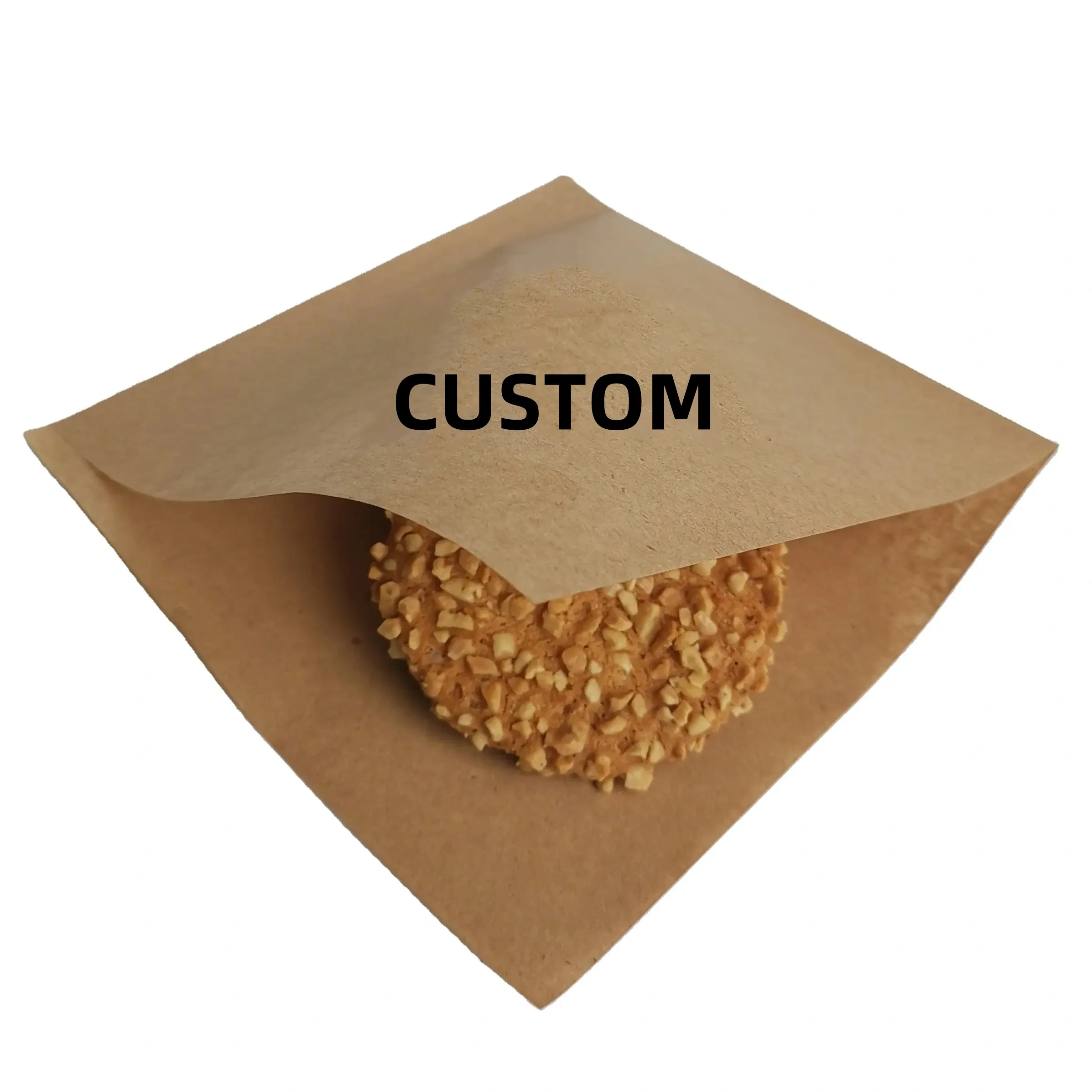 Custom Sandwich Grease Proof Triangle Bag Doughnut Snack L Shaped Double Open Bread Packaging Brown Kraft Paper Cookie