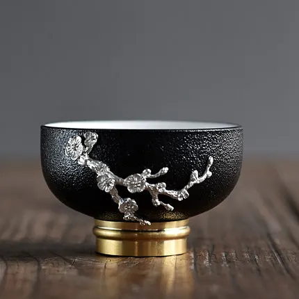 High-grade Small Tea Cup Frosted Black Gold Handle Tea Cup Sets Ceramic Fancy Wedding Gift Tea Cups China