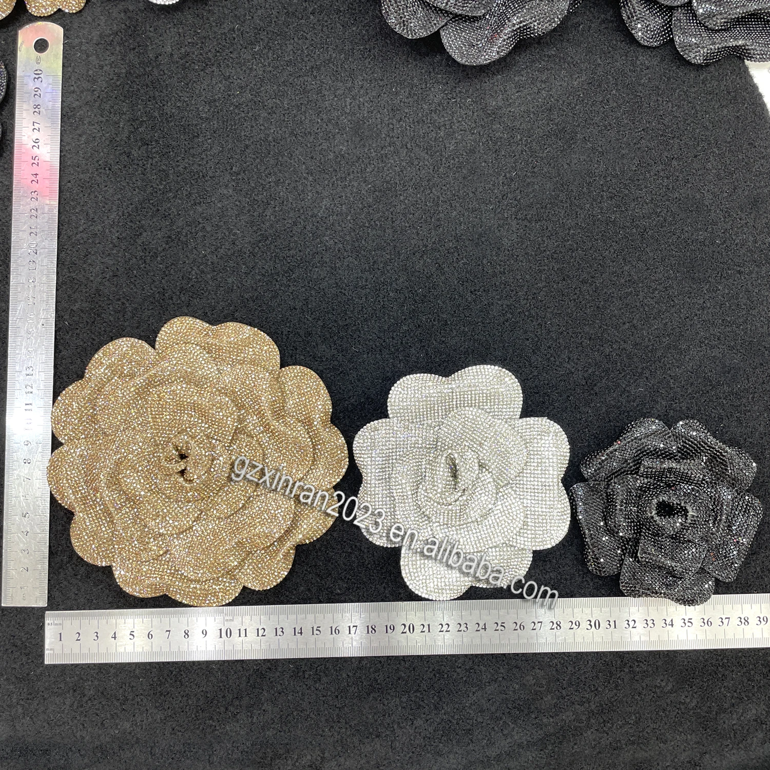 PH810 custom crystal bling flower patch big size 3D rhinestone flower applique for decoration