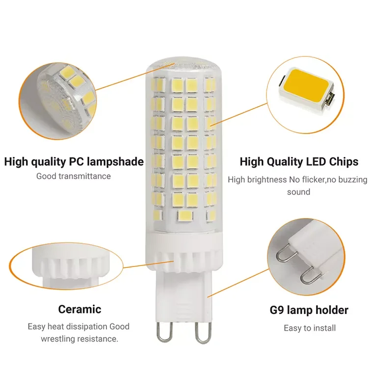 Dimmable G9 LED Mini Bulb AC120V 7W Ceramic Light Bulb Flicker-Free G9 Light