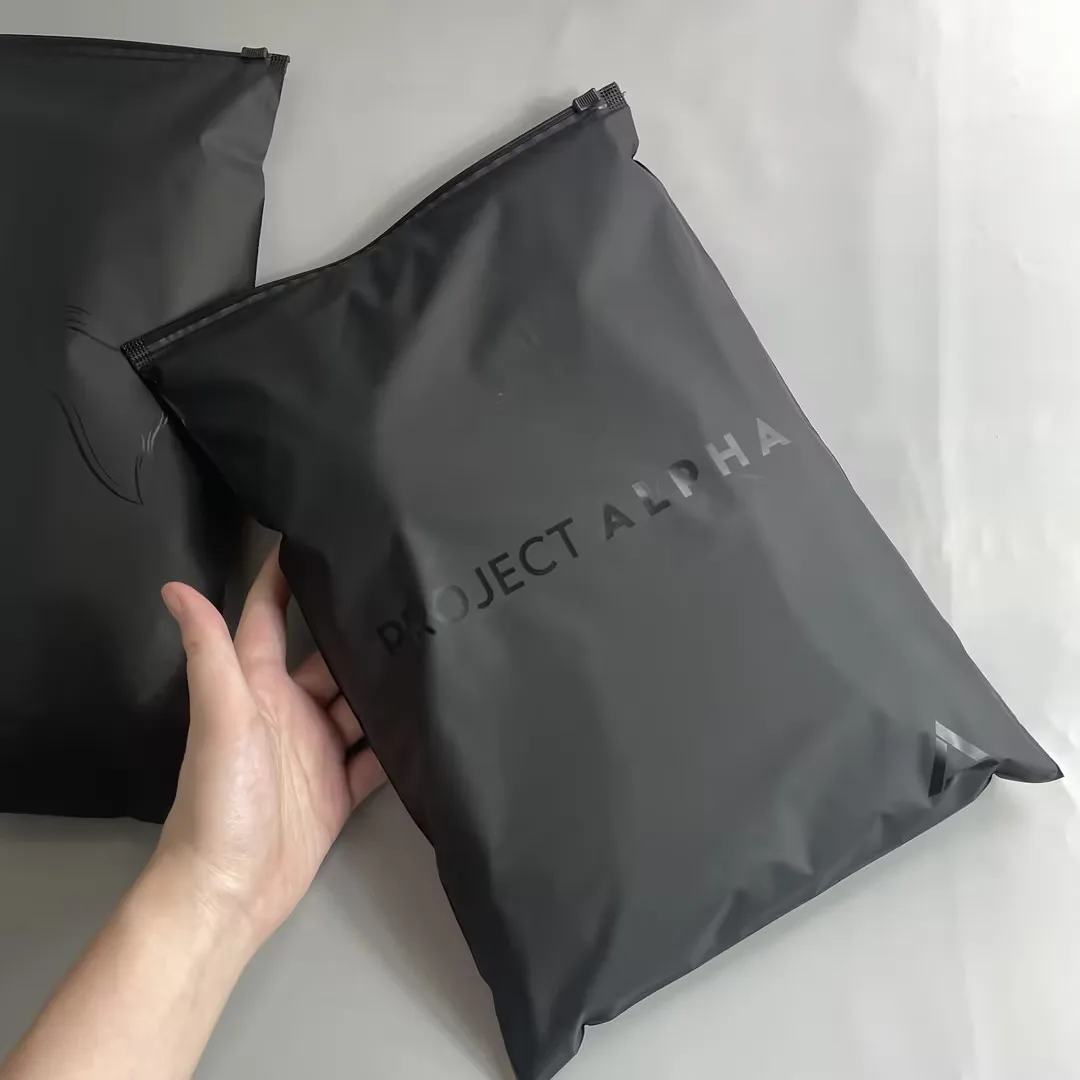 Wholesale Custom thick packaging printed logo self-sealing Black shirt clothing zipper lock clear self-sealing plastic