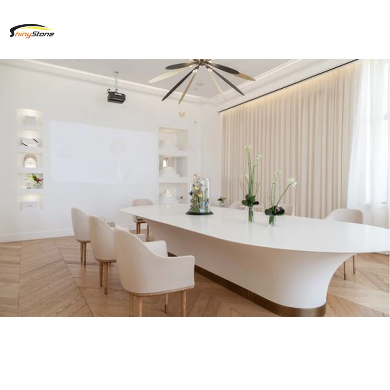 Slim stainless steel table foot krion Solid Surface round marble table top