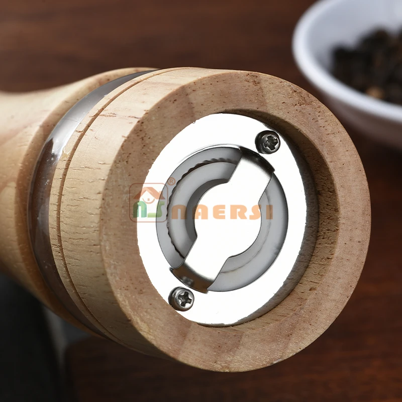 Premium 6 8 10inch oak Wood Manual Spice grinder Salt Pepper Mills sets with Acrylic visible window for home kitchen