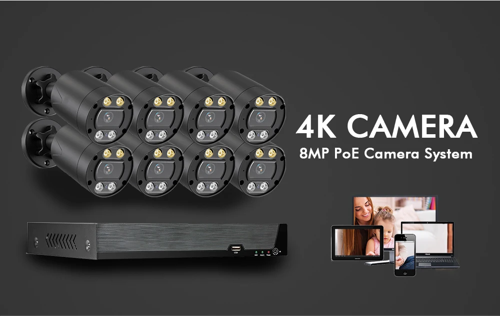  Home Surveillance Outdoor Waterproof 4K 8MP Camera 8 Channel CCTV Security System