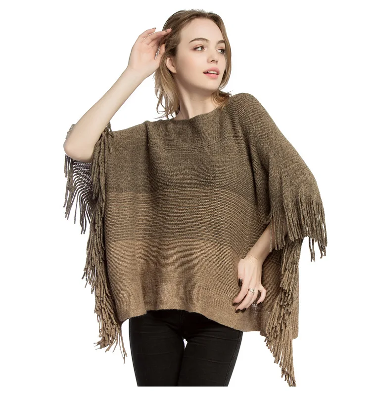 2021 новый стиль 100% акриловая кисточка женское Вязаное пончо зимняя шаль из пашмины