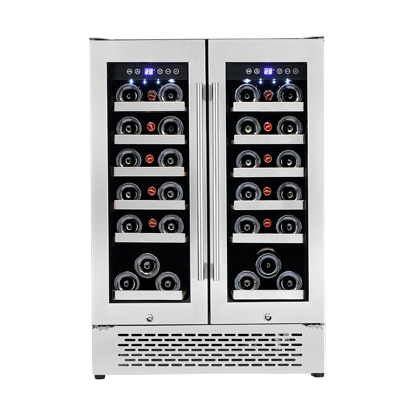 Professional Wine Cellar LED Under Counter Wine Fridge Black Dual Zone Built in Wine Cooler