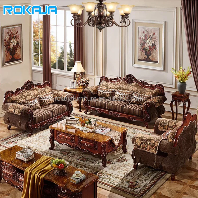 European Retro Fabric Sofa Set Luxury Royal 1+2+3 Seat Sofa Set Living Room Hotel Villa Hotel High-End Solid Wood Sofa