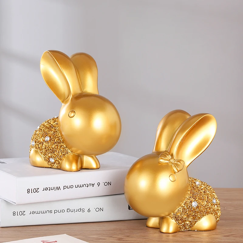 new trendy items unique house hold item living room homedecoration modern golden luxury diamond-studded resin 3D golden pair of