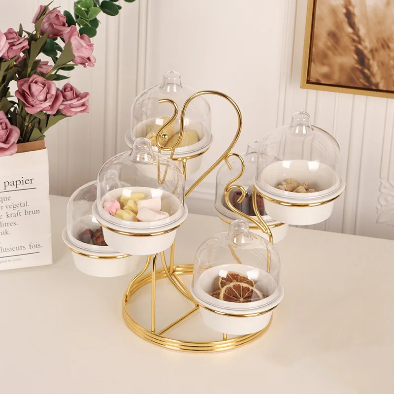 Good Quality Luxury gold dish rack and white ceramic bowl with glass lid Kitchen Dish Rack set