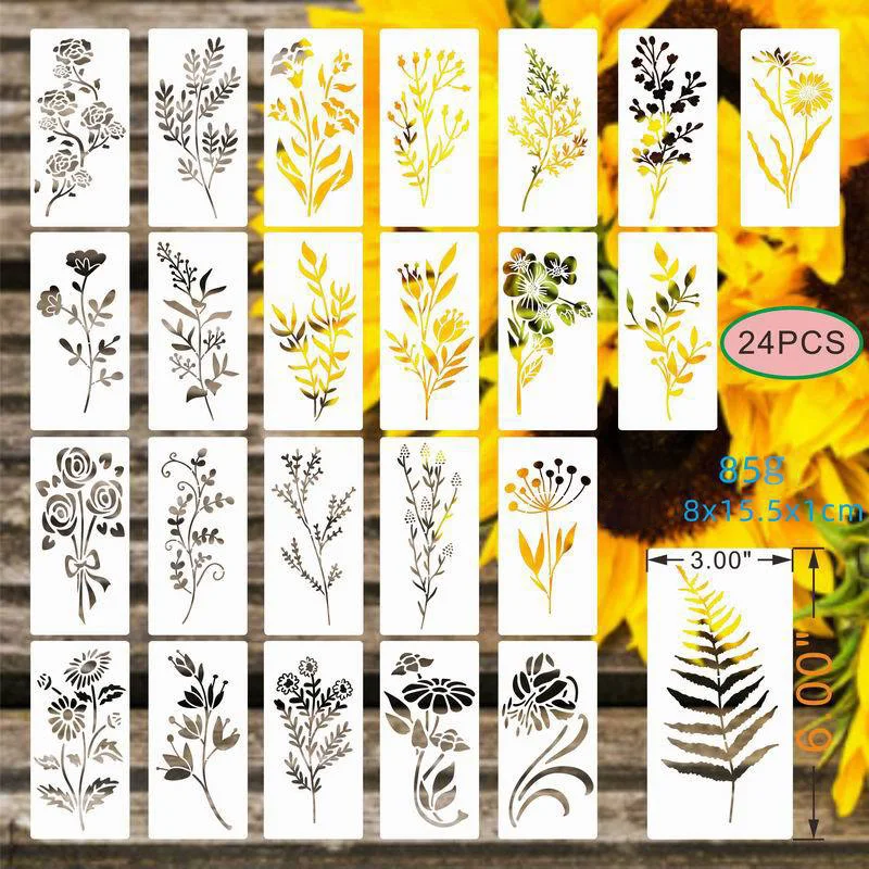 Flower and Grass Drawing Stencil Wall and Wood Painting Panels DIY Spray Leaf Stencils for Home Decoration