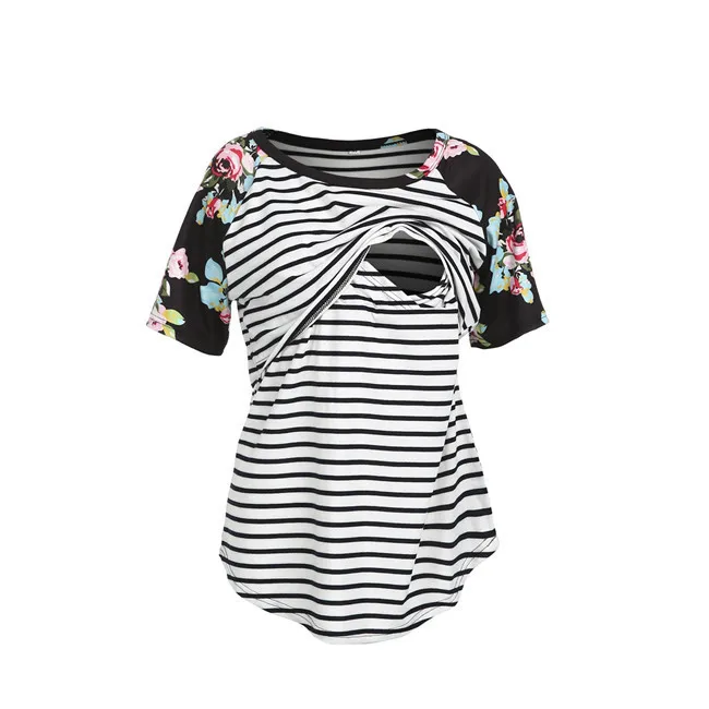 
2020 Printed stitching multifunctional Pregnant T-shirt maternity clothes mother clothes striped nursing clothes 