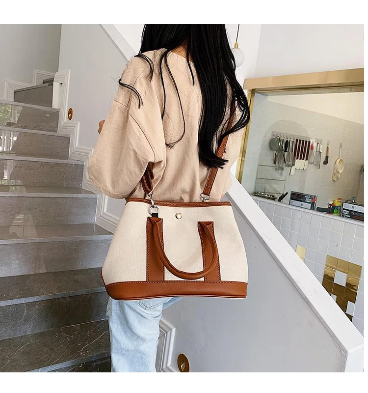 custom ladies fashion zipper leather canvas handbag tote bag vintage bag  for women heavy duty canvas tote bags