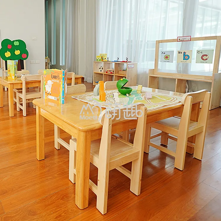 Moetry Solid Wood Kindergarten Table Chair Set Modern Design for School & Daycare Preschool Classroom Furniture for Babies Kids