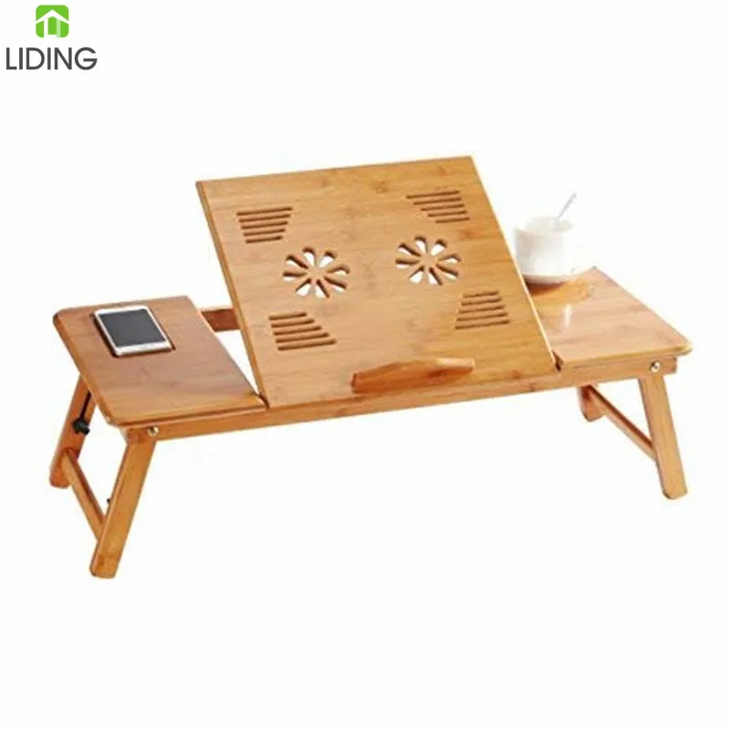 Bamboo Laptop Desk adjustable height Tray Table Bed Table with Drawer
