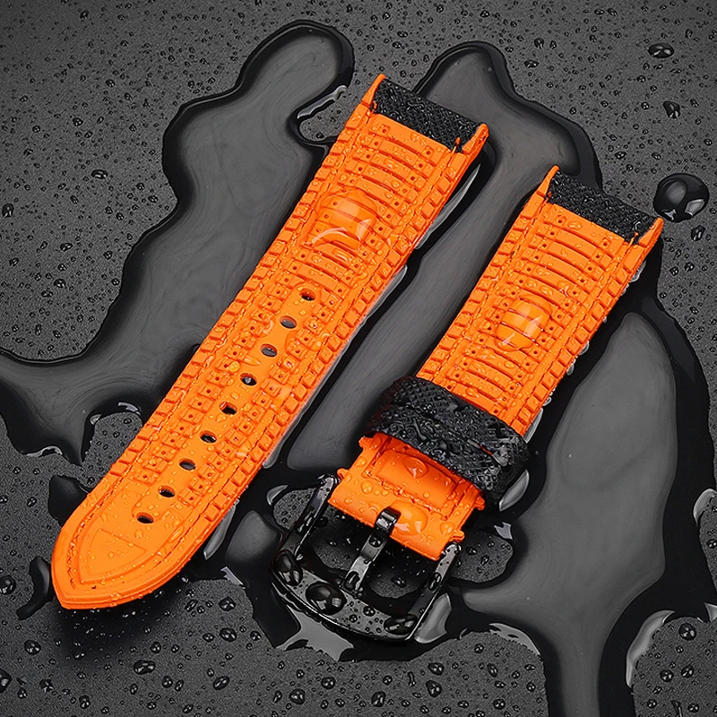 New Hybrid Carbon Fiber Canvas FKM Rubber Watch Band 20 21 22 23 24mmm Quick Release Watch Bracelet FKM Sailcloth Watch Strap