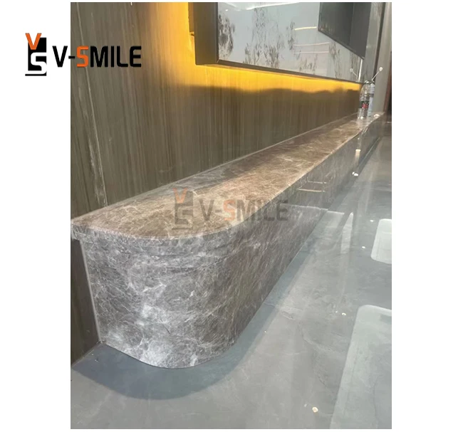 Custom polish honed natural stone gray marble shower pan bathroom decoration
