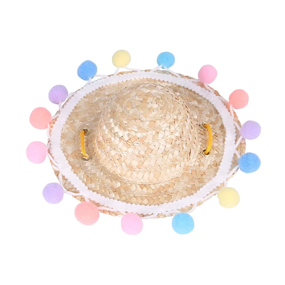 Wholesale Small Cute cat Costumes hat Sombrero Mexican Pet Straw Hat dog straw hat for party