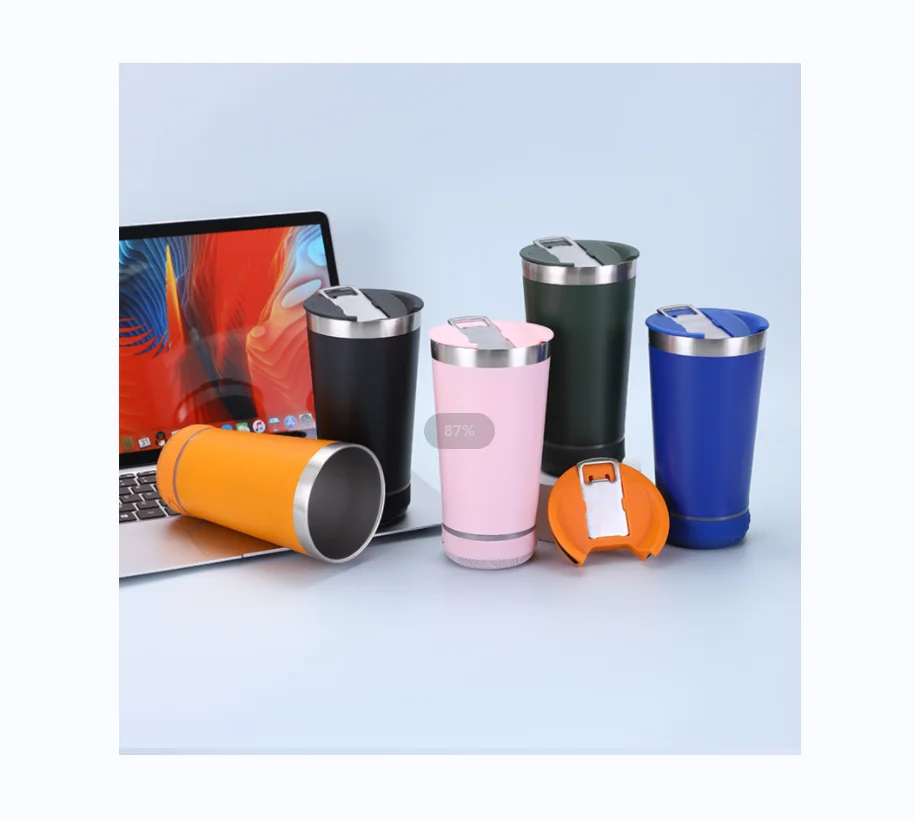 New Music Player 16oz Travel Coffee Mugs Blank Sublimation Smart Cup With Can Opener Bluetooth Speaker Tumbler Water Bottle