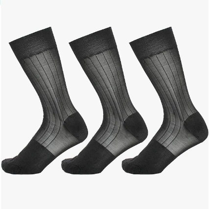 WUYANG Factory Men Sheer Nylon Dress Socks Solid Color Men Silk Socks stripe Hose Stocking Male Formal Dress Suits Socks