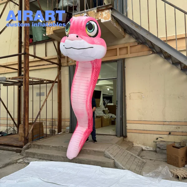 Pink inflatable cartoon hanging snake for party stage prop with led light