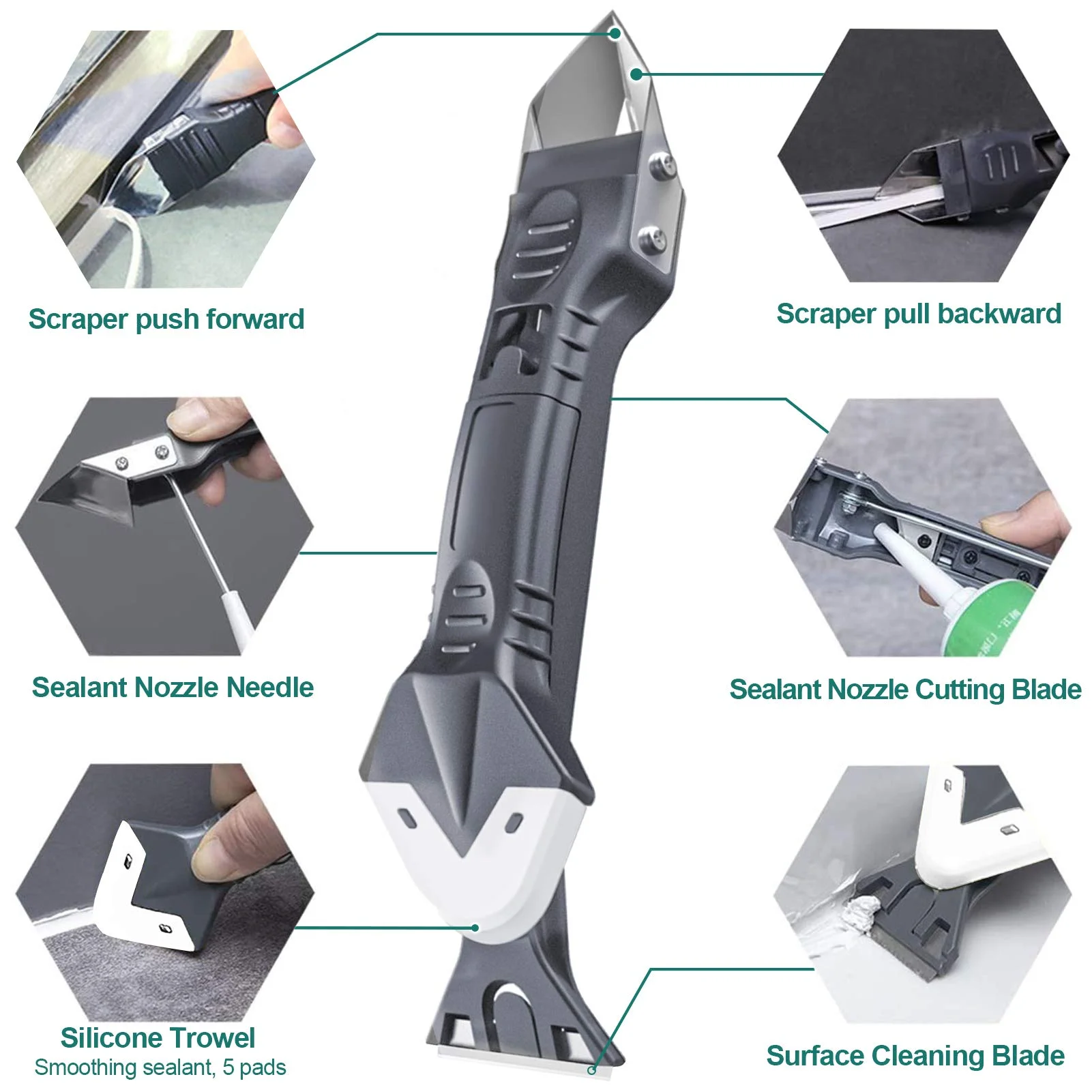 5 IN 1 SILICONE SCRAPER TOOL SILICONE SEALANT TROWEL WITH CARTRIDGE CUTTER