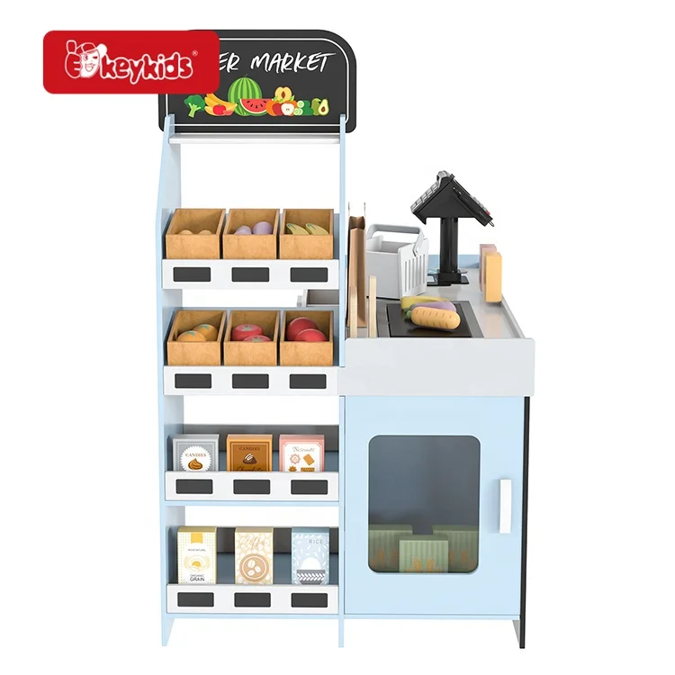 Kids Supermarket Set Role Play Wooden Superstore Shop Toys With Working Cashier W10A217