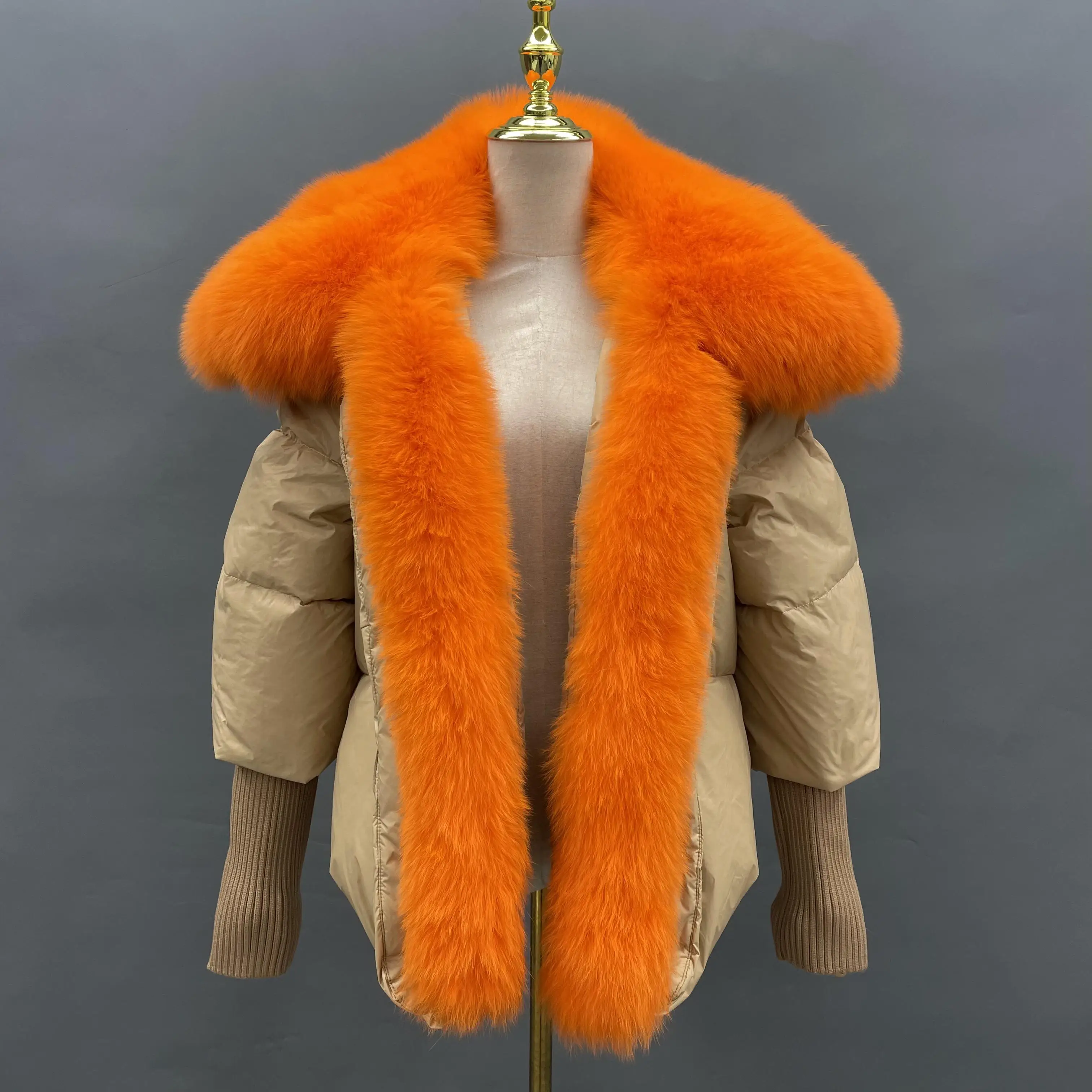 Winter New Fashion Puffer Fox Fur Jacket Custom Puffer Jacket