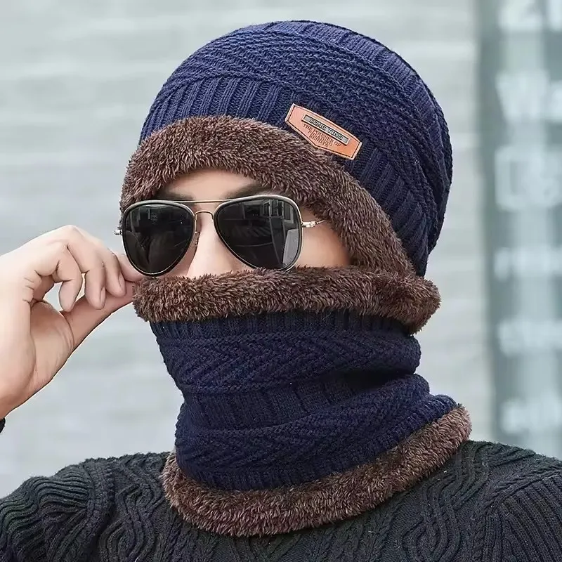 Men Scarf Knitted Hat Cap Male Plus Bonnet Warm Wool Thick Winter Hats For Men Women Beanie Hat And Scarf Set