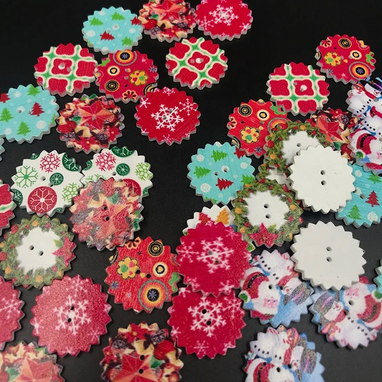 24mm painted Christmas wooden buttons DIY shirt printed buttons