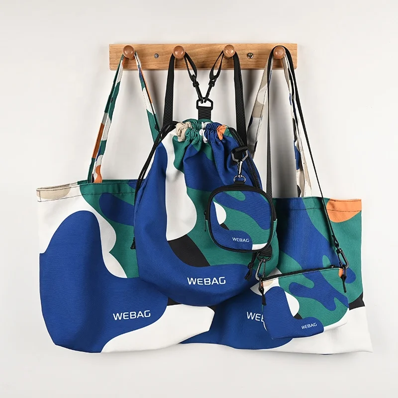 Customize Logo WeBag camouflage color drawstring bag with mini Coin pocket shopping tote bag canvas bag