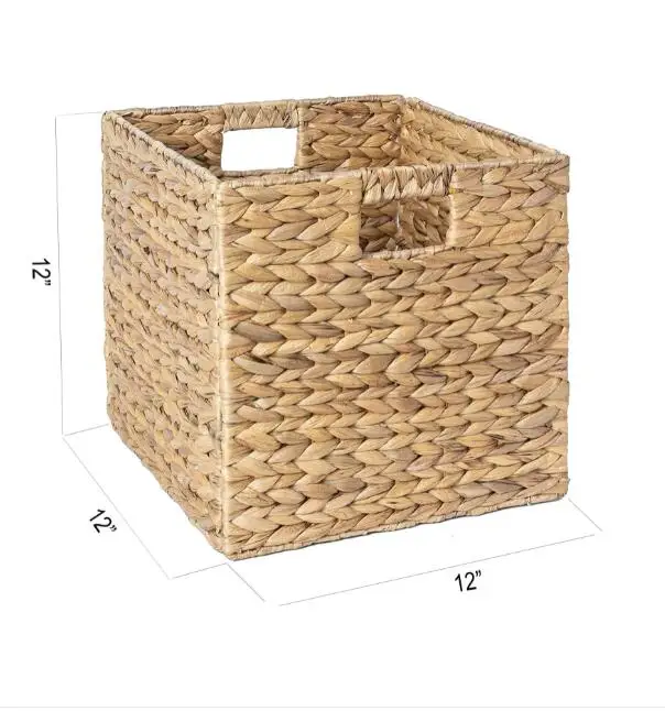 Woven Natural Water Hyacinth Basket Square Foldable Storage Baskets for Home Decoration Organizer