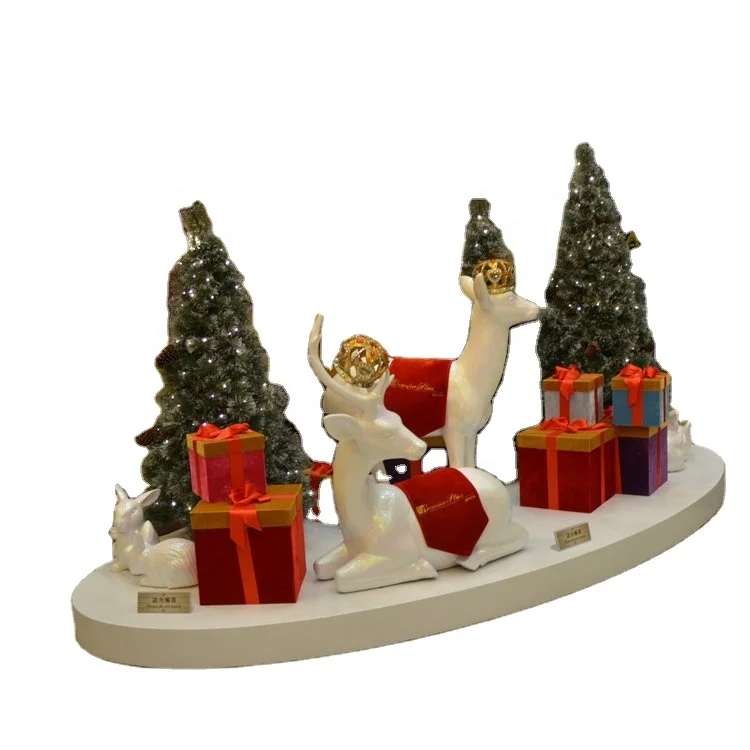 Outdoor Folk Art Fiberglass Reindeer Statue Christmas Eve Animal Resin Figurine Decoration Gift