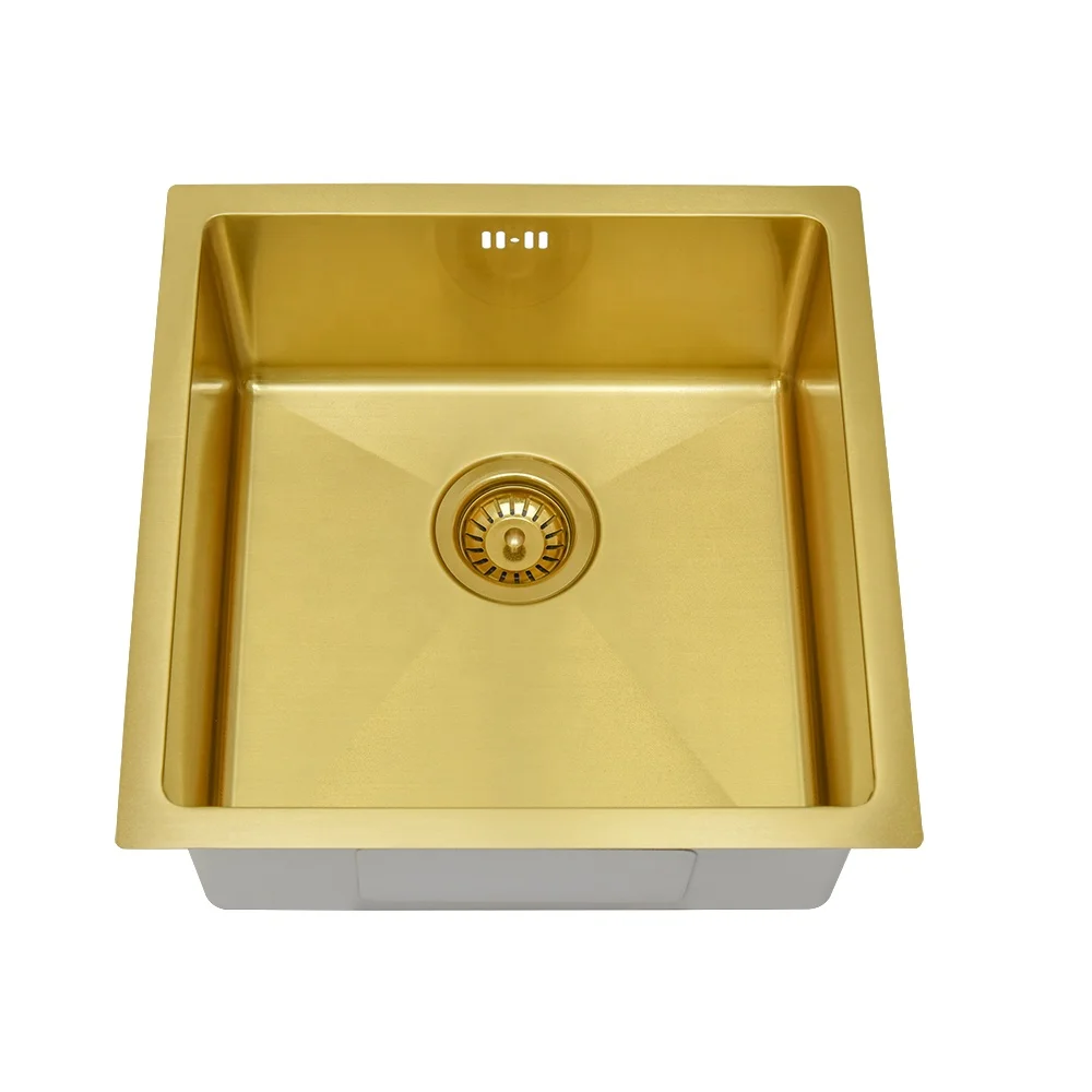 Luxury Handmade 304 Stainless Steel Nano Kitchen Sink Gold Single Double
