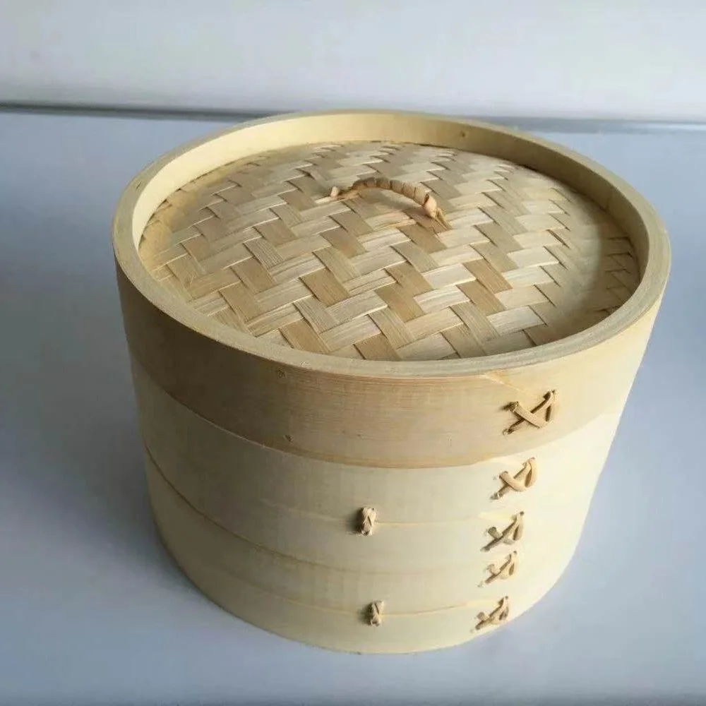 10 Inch - 2-Tier Large Bamboo Steamer Basket Premium Dumpling Steamer Basket