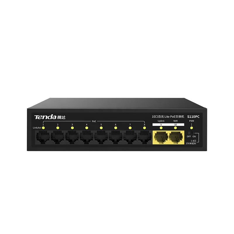 Tenda POE Switch 8 POE Port IEEE 802.3 AF/AT Ethernet switch Suitable For IP Camera 10/100M