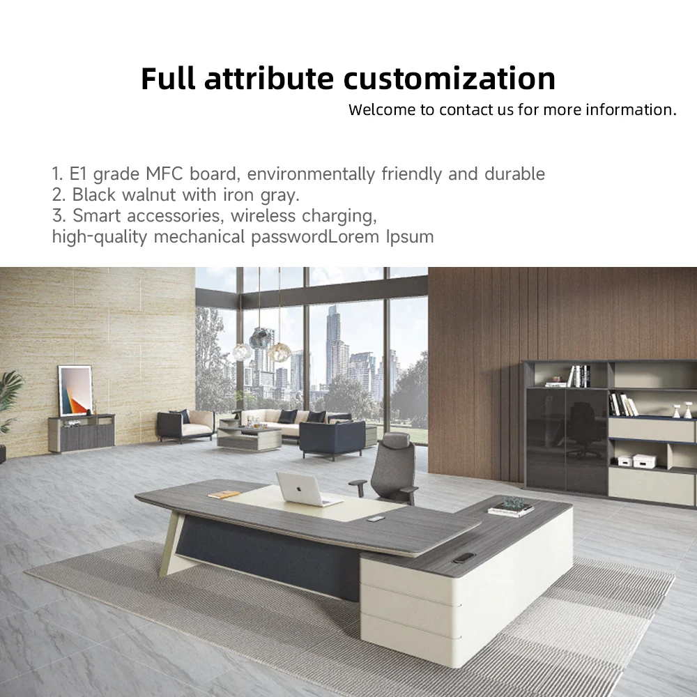 Modern L Shape Ergonomic Office Desk Luxury High End Executive Office Desk And Chair Ceo Boss Wooden Antique Office Table
