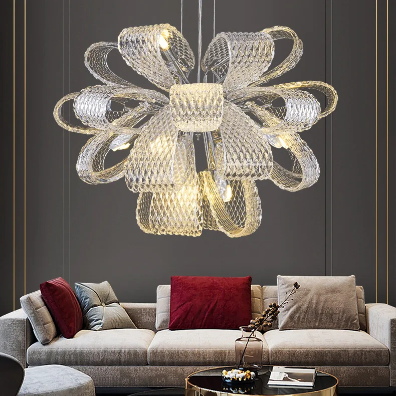 Custom design living dining room hotel wedding high glass modern ceiling lights pendant lights led crystal luxury chandeliers