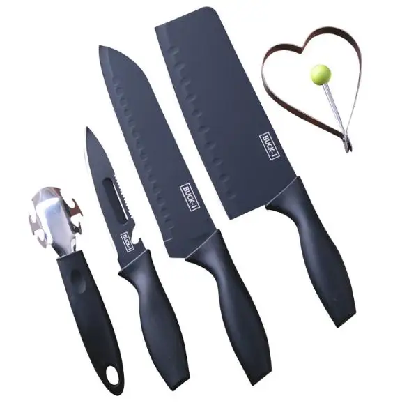 Stainless Steel Kitchen Knives set with Black Non-stick coating and Hollow Handle