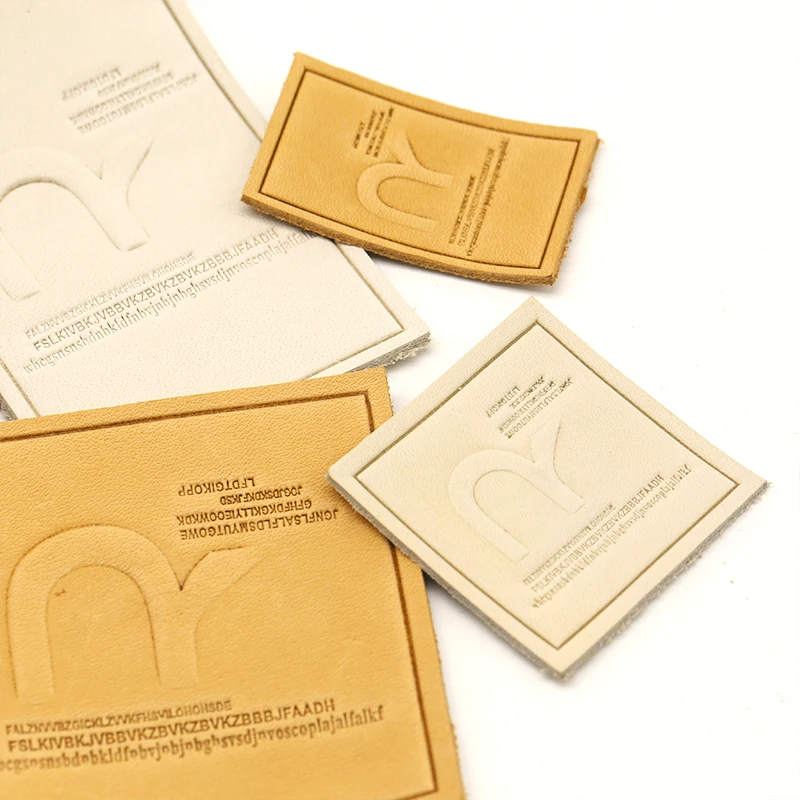 Factory Price Embossed Square Leather Patches Sew On Painted Edges Pu Leather Patch White Genuine Leather Label