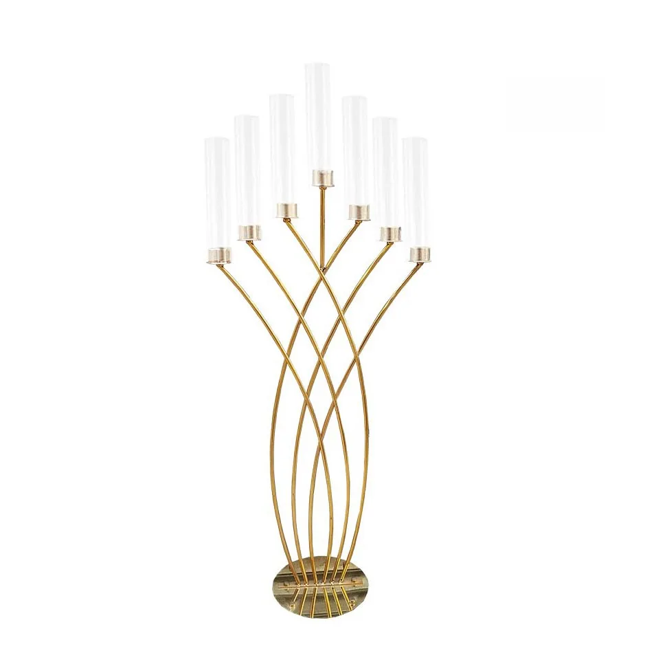New Seven-arms Mermaid Golden Tall Candlestick Road Lead Wedding Venue Layout Runway Ornaments Hotel Stage Props Decoration