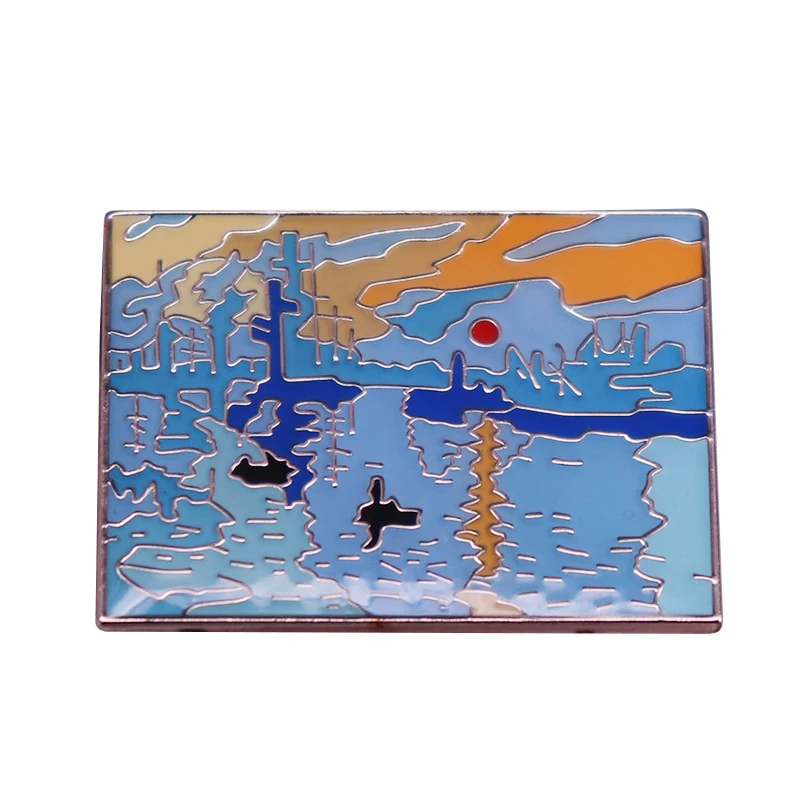 Monet Impression, Sunrise 1873 Enamel Pin This famous oil painting depicts a harbor at sunrise shrouded in morning mist!
