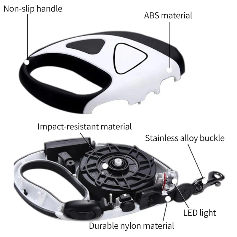 Custom Logo Tangle-Free Retractable Pet Dog Leash 16 Ft Handfree Dog Leash with Bright Led Light Flashlight