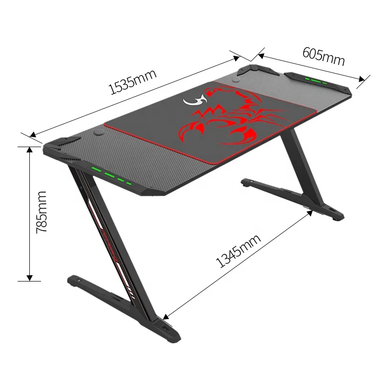 DESINGA Z Shape Computer Table Gaming Desk Large Size 60inch Black Metal Cartoon Modern Commercial Furniture PC Desk CE&ROHS&FCC