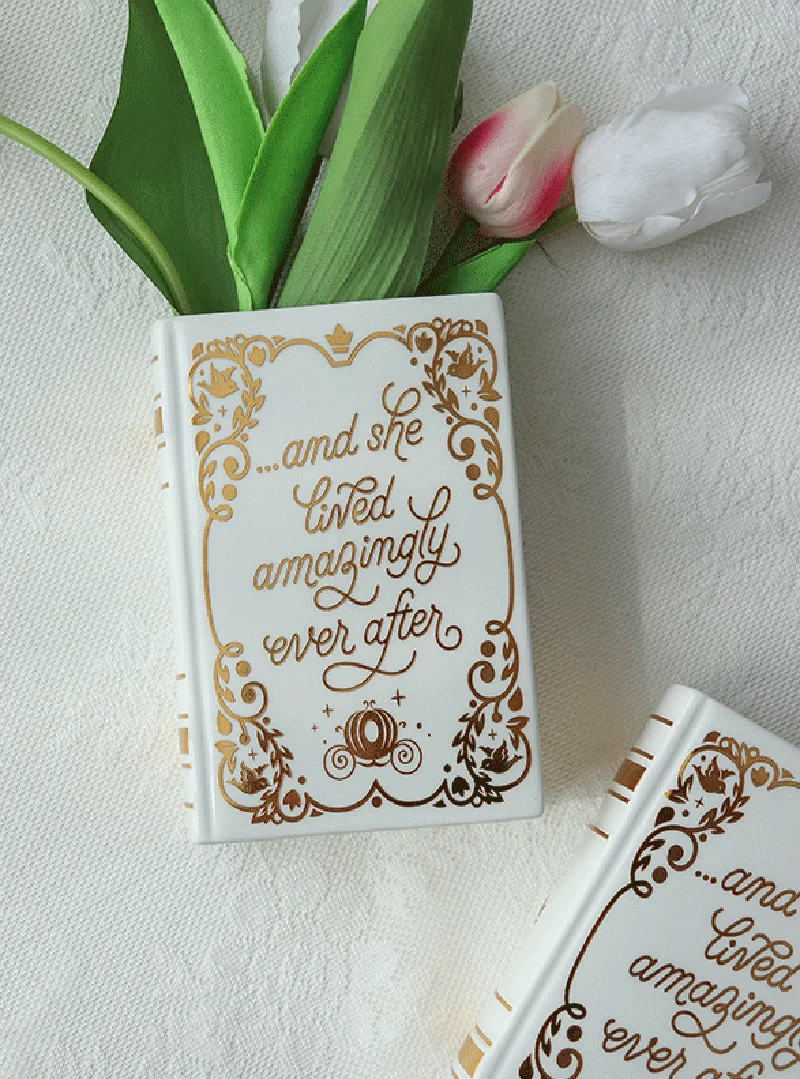 Custom Wholesale Nordic Gold Painted Ceramic Book Shaped Flower Vase for Home Decor
